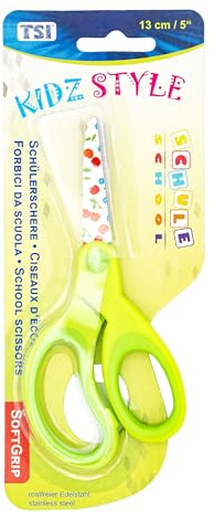 TSI Schülerschere mit Motiv CHERRY auf den Scherenblättern, Größe 13 cm, Farbe grün, Art.Nr. 41806