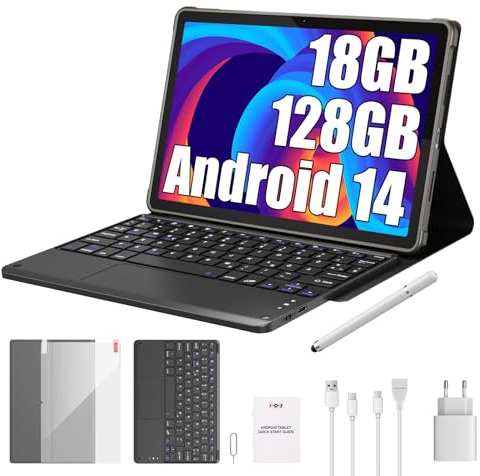XGODY 11 Zoll 4G LTE(2 SIM Slot) Octa-Core Android 14 Tablet 18GB RAM 128GB ROM Tablet mit Tastatur 8600mAh Akku 1920x1200 FHD+IPS Touchscreen