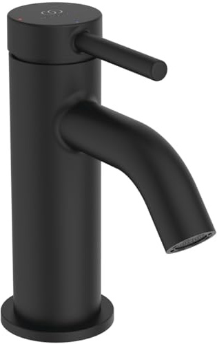 Ideal Standard BD755XG Ceraline Nuovo Waschtischarmatur ohne Ablauf, Bad-Wasserhahn mit Auslauf, Mischbatterie Waschbecken, Wassersparend BlueStart, Schwarz (Silk Black)