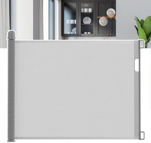 FIVMEN Treppenschutzrollo Türschutzgitter 300cm Treppenschutzgitter ausziehbar Tür- & Treppengitter mit Auto-Close Kinderschutzgitter PVC Türgitter Baby Schutzgitter, Grau