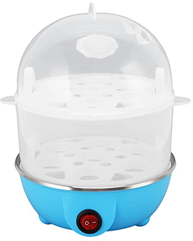 Cuociuova Domestico 350W 2 Strati 14 Pezzi di Uova Alla Volta Spegnimento Automatico Cuociuova in PP Durevole e Sicuro con Misurino per Uso Domestico (BLUE)