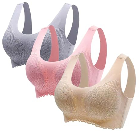 Generisch Damen BH Ohne Buegel Push Up Seamless Komfort Sport BH Gepolstert Spitzen Bra Weich Nahtlos Stretch Bustier Mittel Halt Bügelloser Schlaf BH Klassische Top Soft Bra Sport Bralette 3er Pack