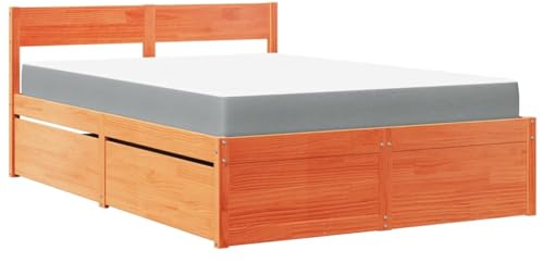 vidaXL Bett mit Schubladen und Matratze Wachsbraun 120x190 Massivholz