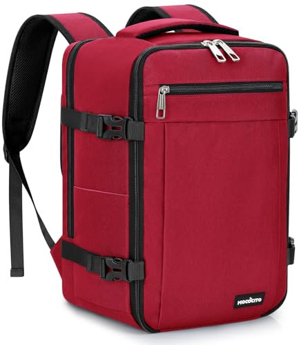 MOCOCITO Mochila Viaje Cabina Avion 40x20x25, Maletas de Viaje Cabina para Ryanair, Mochila Hombre Mujer Bolsa de Viaje Maletas Travel Backpack Equipaje de Mano Mochila Portatil, 20L (Rojo Vibrante)