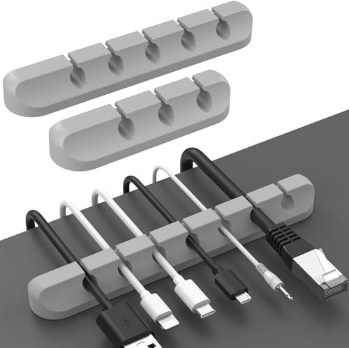 AhaStyle Clips Cable Organizador Oficina, 3 Pack Soporte de Cable Marco de Metal Gestión de Cables, Cable de Almacenamiento para USB Cables de Cargador/Cable de Escritorio y Coche (Gris)
