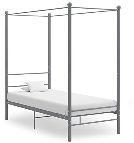 ShGaxin Himmelbett, Bett, Bettgestell, Jugendbett, Schlafzimmer Bett, Bed Frame, Grau Metall 90x200 cm