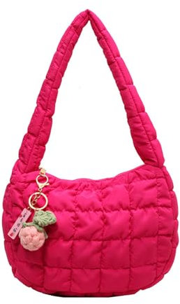 SUNAVY Handtasche Klein Hobo Bag Halbmond Gesteppte Tasche Kleine Umhängetasche Damen y2k Tasche Weiche Faltbare Schultertasche Damen mit Reißverschluss Puffer Tote Bag (Lila 2)