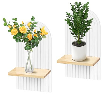 mumisuto Wandregal Holz Boho Wanddeko, 2er Set Regal Wand Holz Wand Deko, Weiß Hängeregal Wandbehang, Regale für Wände Aesthetic Büro Deko, für Wohnzimmer Badezimmer Schlafzimmer (Weiß)