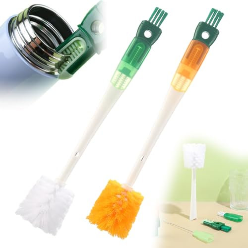 Scovolino per Borraccia, 2 pezzi 5 in 1 Scovolino per Bottiglie Spazzola Pulizia Fessure, Spazzola per la Pulizia Multifunzionale per Bottiglie d'Acqua, Tazze Termiche e Coperchio