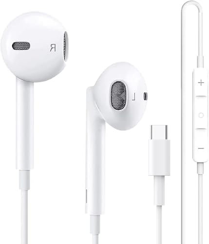 USB C Kopfhörer für iPhone 15 Pro Max 15 Plus Pad Pro In-Ear Kopfhörer mit Kabel Type C, Mikrofon, Lautstärkeregler für Samsung S23 S22 S21 S20 A53 A54 A34 Google Pixel 8 7 6A 5 4 OnePlus 10 9
