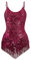 FYMNSI Damen Pailletten Latein Tanz Body Rave Outfit Ballettbody �rmellos Glitzer Gymnastikbody Quaste Bodysuit Damenbody Stringbody Trikot Leotard Overalls Turnanzug Ballettanzug Weinrot L