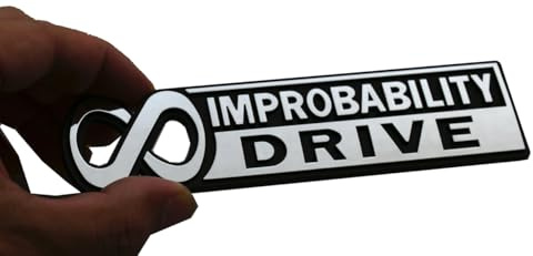 1x Improbability Drive Emblem 3D Car Badge Sticker Nameplate Fit for Universal Car Truck SUV Vehicle Window Door 6 Inches Long Chrome