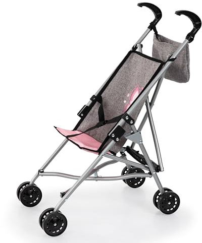 Bayer Design Puppenbuggy mit Tasche, Doppelräder, für Puppen bis 46 cm | faltbar, aus Metall, grau mit Schmetterling