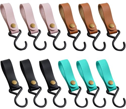 Yuiturt 12x S Haken mit Lederschlaufe 16cm, für Camping & Garderobe