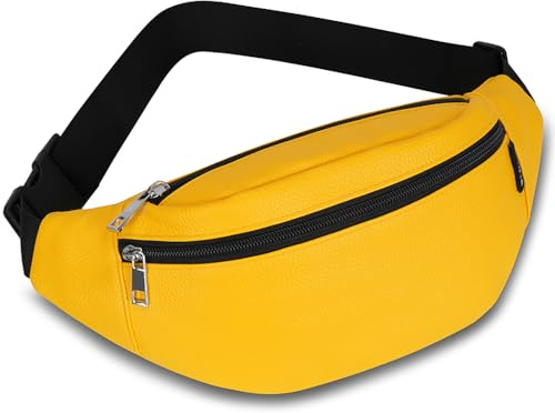 Bauchtasche Hüfttasche Herren Damen PU Leder Gürteltasche Sport Bum Hip Bag Männer Frauen Waist Fanny Pack für Reise Wandern Hundetraining Outdoor (Gelb)