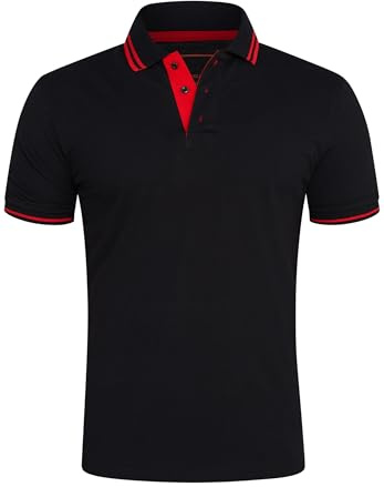 behype. Herren Kurzarm Poloshirt Freizeit Polo T-Shirt Männer Polo-Hemd Regular-Fit in Piqué-Qualität RR_MP-357-Schwarz-Rot-XXL