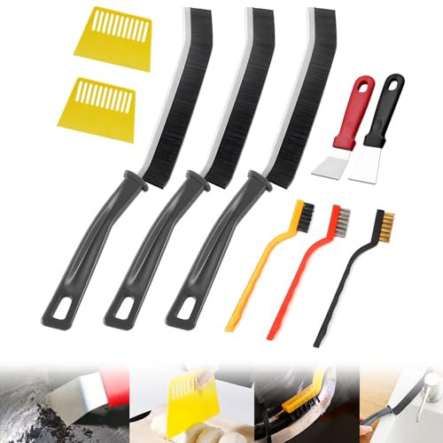 Plastic Scraper Tool Non Scratch 10PCS Cleaning Scraper Kits with Oven Scrapers, Small Thin Wire Brush, Hard Board for Kitchen, Freezer, Stoves, Induction Hob, Window Decals