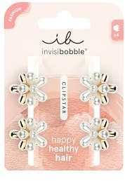 invisibobble Clipstar S Pearly Flower (4 Stück) – Kleine Haarspangen mit Perlenblume – Für Damen, Mädchen & dünnes Haar – Goldene Haarklammer für elegante Stylings