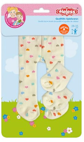 Heless 5771 - Puppen-Strumpfhose mit Söckchen ''Herz-Konfetti'', in Beige und mit bunten Herzen, für Puppen und Kuscheltiere der Größe 28-35 cm