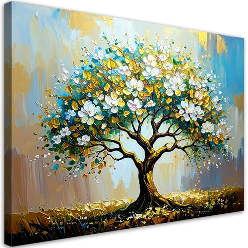 Feeby Leinwand Bilder - Bild Wohnzimmer - 120x80 1tlg - Deko Schlafzimmer Groß - Dekoration Canvas - Gemälde - Modern Wandbilder - Kunstdruck - Baum - des - Lebens - Grün