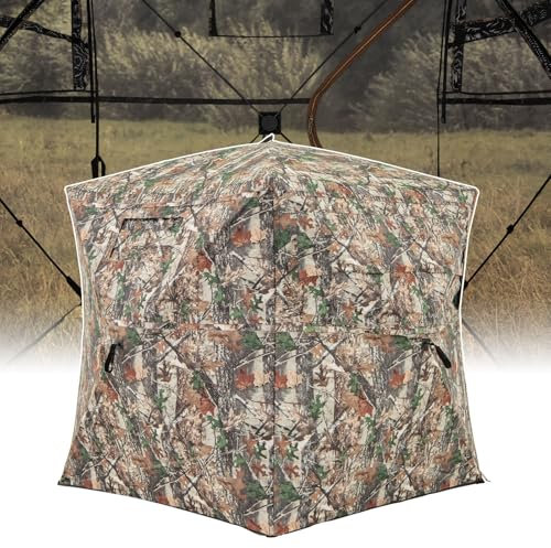 GOPLUS 2 in 1 Jagdzelt, Jägerzelt für 2-3 Personen, 360° Einweg-durchsichtiges Jagdzelt mit Tragetasche & vollständig geöffneter Tür, aufklappbares Tarnzelt für die Vogel-, Hirsch- und Truthahnjagd