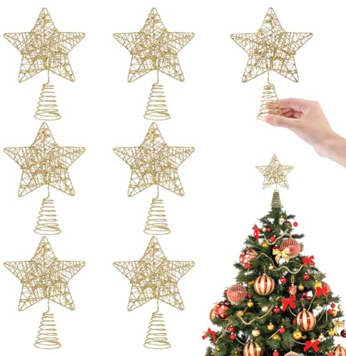 NBEADS 6 piezas brillantes de punta dorada para árbol de Navidad de metal, decoración de estrella para decoración de fiestas en interiores