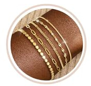 FUNElA 5Pcs Armband Damen Gold Silber Wasserfest 18K Vergoldet Armbänder Set Stapelbare Armkette Gold Silber Verstellbare Mehrere Schlange Twist Figaro Tennisarmband Schmuck Geschenk Set für Frauen