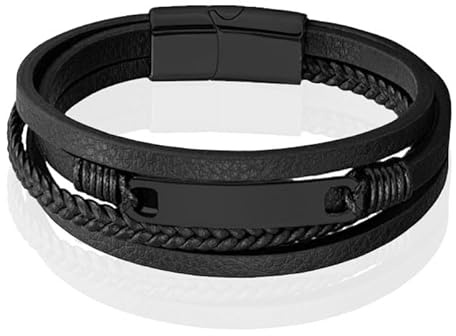 Mendes Mehrschichtiges Lederarmband für Herren mit schwarzer Beschichtung-21cm
