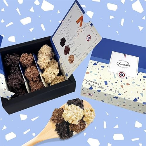 Coffret Roses des Sables Assortiment | Chocolat Noir, Lait et Blanc assemblé avec des brisures de crêpes dentelles | Anniversaire, Fête des Mères, Fête des Pères, Fête des Grands-Mères