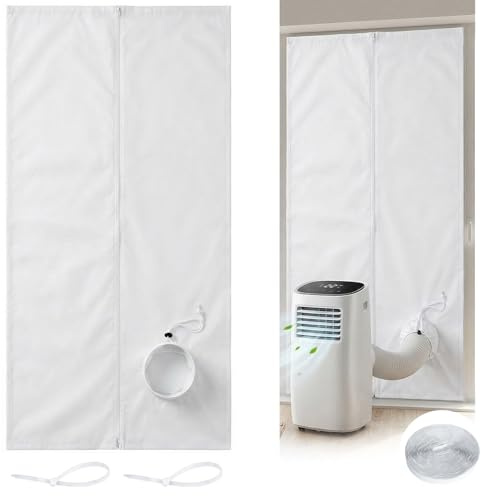 Ninonly Kit Puerta Corredera Aire Acondicionado Portatil con Cremallera 7m Fácil Instalación,Bloquea el Aire Caliente para Aires Acondicionados Portatil para Puertas (90x210cm)
