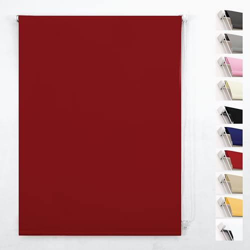 FUNKY GADGETS Roller Blinds Blackout Window Blind, Red 225W x 165H cm | 100% Blackout Thermal Insulated UV Protection Trimmable Easy Fit Child Safe Window Blinds for Kitchen, Home Office
