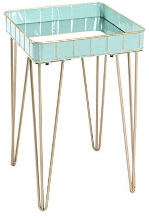 HAKU Möbel Beistelltisch Gold, türkis, Metall, Spiegel - Maße: B 35 cm x H 56 cm x T 35 cm, Style: Art Deco