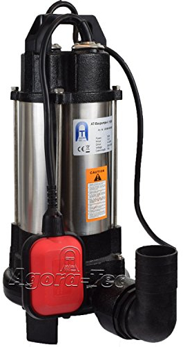 Agora-Tec® AT- Baupumpe-C 750W (mit Schneidwerk) Tauchpumpe für Schmutzwasser, Abwasser, für Fäkalien und organische Feststoffe mit Schwimmerschalter und max: 0,75 bar und max: 14000l/h