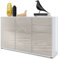 Vladon Sideboard Ben V3, Kommode mit 3 Türen und 2 Schubladen, Weiß Hochglanz/Sandgrau Hochglanz (117 x 74 x 36 cm)