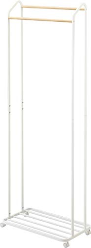 Yamazaki 3516 TOWER Kleiderständer mit Rollen, weiß, Stahl/Holz, minimalistisch, 67 x 35 x 172.5 cm