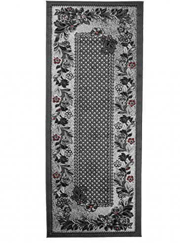 Carpeto Klassisch Läufer Teppich Grau 100 x 400 cm Ornamente Muster Kurzflor Monaco Kollektion