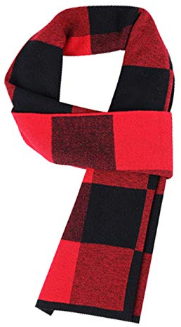 WANYING 6% Wolle Herren Strickschal Gestrickter Schal Urban Gentleman Warm und Weich für Winter Herbst - 180 * 30 cm Kariert Schwarz Rot