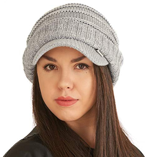CHARM Mütze Schirm Visor Wintermütze - Herren Schildmütze Beanie Damen Schirmmütze Strick Mit Schild Mix Grau