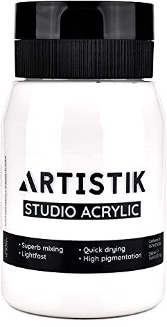 ARTISTIK White Acrylic Paint 500ml | Premium High-Pigmented with Full Smooth Coverage | Long-Lasting & Versatile | Professional Acrylic Paint for Artists (Titanium White)