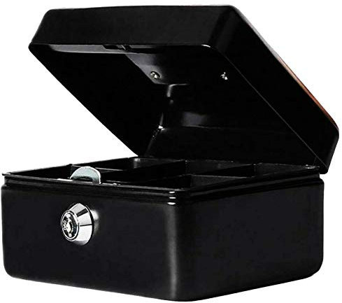 Money Bank Cash Deposit Box Steel Tin Security Safe Petty Key Coin Tray Lockable Metal School Office Home Market Stall UK Free P&P (Black, 12 INCH)