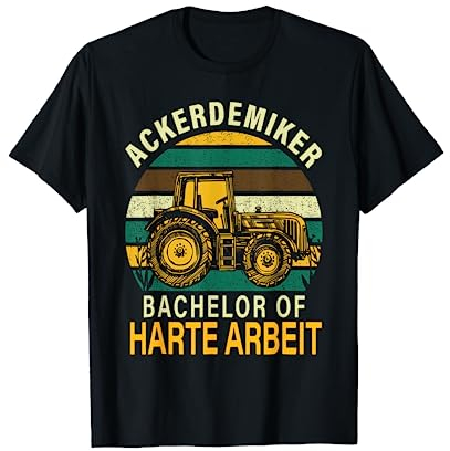 Bauer Geschenk Trecker Bachelor of harte Arbeit Ackerdemiker T-Shirt für Herren in Schwarz, Größe S mit Kurzarm und Klassischer Passform