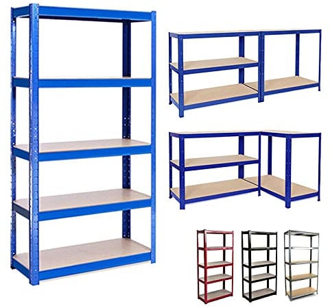 DayPlus Heavy Duty 5 Tier Boltless Garage Shelving Unit Shed Warehouse Workshop Office Storage Shelves Metal Racking, Adjustable - Can be split into 2 smaller Shelf Units | Large, Black