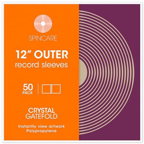 SPINCARE 50x 12 Inch GATEFOLD Outer Vinyl Record Sleeves | Crystal Clear Covers Fit Single & Double Gatefold Albums | Acid-Free Protective Plastic Sleeves | Clean & Crisp Polypropylene