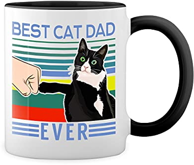 Best Cat Dad Ever Vintage Blanc tasse de café avec jante noire et poignée Mug