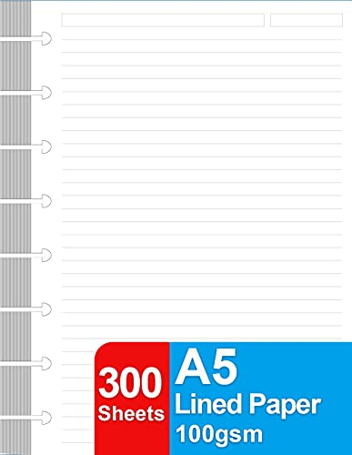 TUL Discbound liniertes Nachfüllpapier, DIN A5, Junior Größe 8, Disbound Notizbücher, 300 Blatt/600 Seiten, 100 g/m², weißes Papier, 14 x 20 cm, 3 Stück