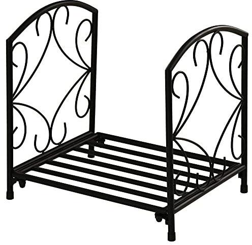 Outsunny Estante para Leña 39,5x31,5x39,5 cm Soporte para Leña Metálico Leñero Interior y Exterior con Rejilla y Base Elevada Diseño Vintage Carga Máx. 50 kg Negro