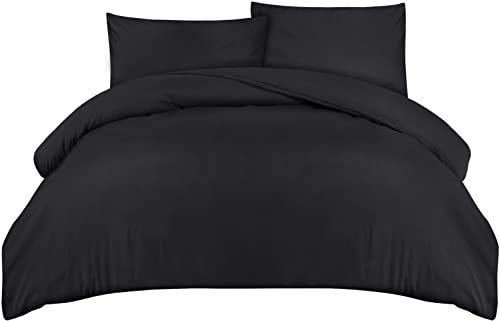 Utopia Bedding Bettwäsche Set - Mikrofaser Bettbezug 230x220 cm + 2 Kissenbezüge 50x75 cm - Schwarz