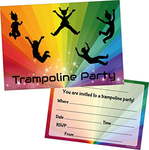 12 x Trampoline Party Birthday Invitations with Blue Envelopes