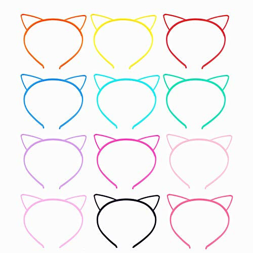 LAIYOHO 12x Verstellbare Katzenohr-Stirnbänder mit Cat-Ears-Design – Buntes Haarspangen-Set für Frauen, Mädchen & Kinder | Party-Zubehör & Karneval-Accessoires aus flexiblem Plastik