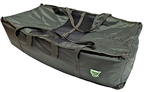 Carp On - Deluxe Ground Level Carp Cradle Unhooking Mat Combination Made From 210D Material Dark Green - Heavy Duty Wipe Clean 4cm Mattress (Dimensions 90 x 40 x 20cm) & Carry Straps [27-00058]